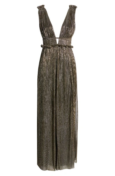 Shop Lulus Spotlight On You Ruffle Trim Metallic Maxi Dress In Black And Gold
