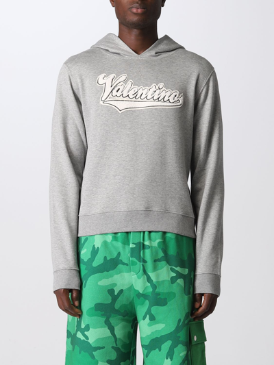 Shop Valentino Cotton Sweatshirt With Logo Patch In Grey