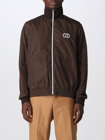 Shop Valentino Vlogo Technical Fabric Jacket In Brown