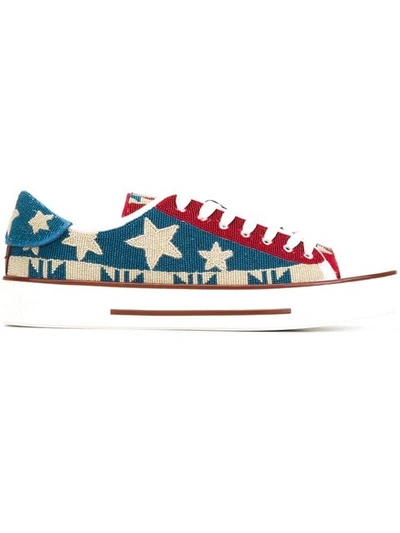 Valentino Garavani Street Couture Beaded Leather Sneakers In Red/white/blue