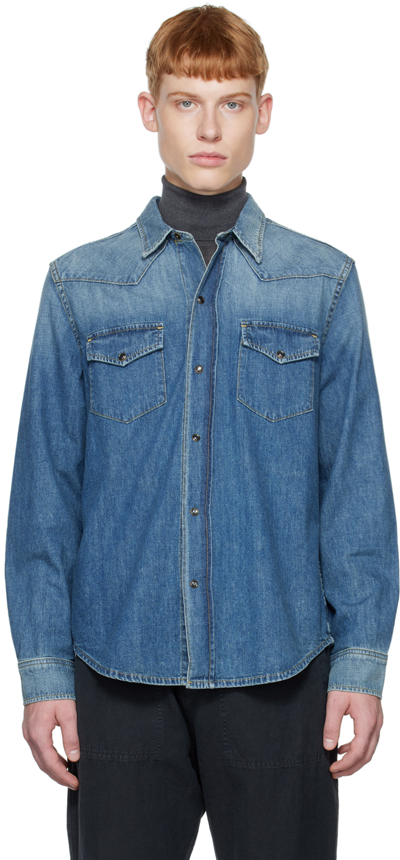 Shop Nili Lotan Blue Travis Denim Shirt In Classic Wash