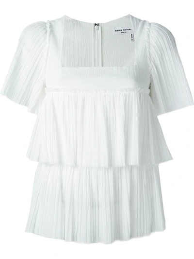 Sonia Rykiel Square-neck Pleated-cotton Top In White