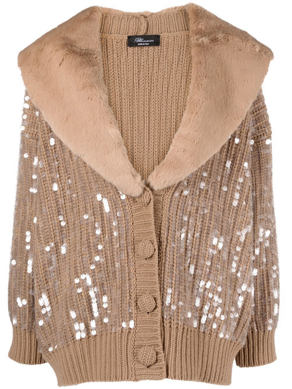 BLUMARINE - Faux Fur Neck Cardigan