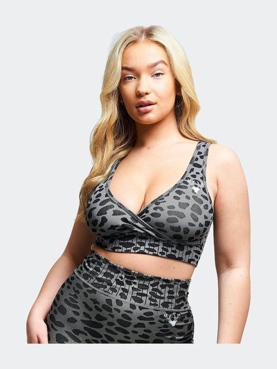 Shop Twill Active Orlon Recycled Leopard Wrap Over Bra In Grey