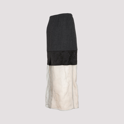 Shop Prada Cloth And Mesh Midi-skirt In Metallic