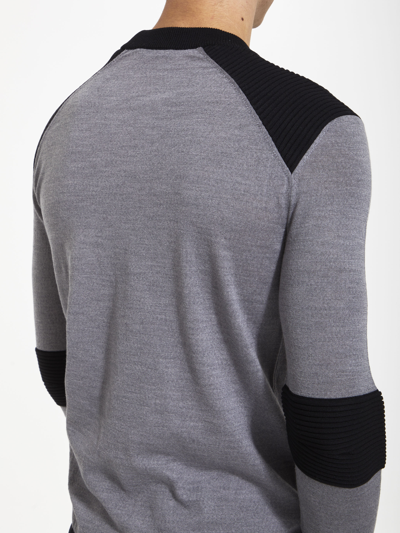 Shop Balmain Wool Jumper With Logo In Grey