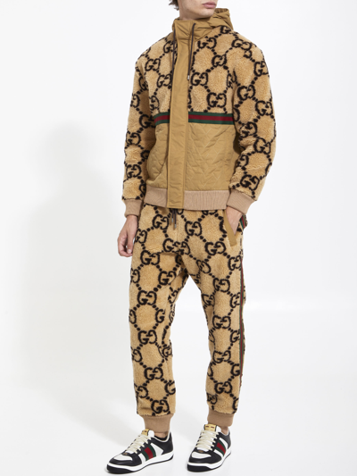 Shop Gucci Gg Jacquard Joggers In Camel