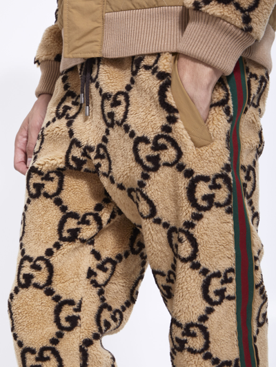 Shop Gucci Gg Jacquard Joggers In Camel