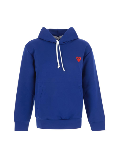 Shop Comme Des Garçons Play Logo Embroidered Hoodie In Blue