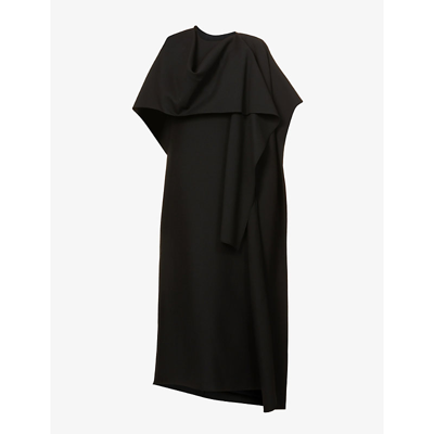 Shop Valentino Abito Draped-overlay Wool-blend Maxi Dress In Nero