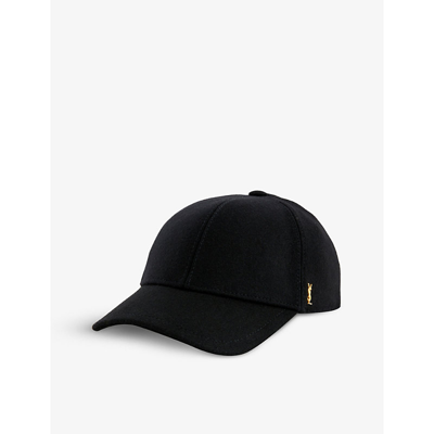 Shop Saint Laurent Womens Black Brand-plaque Curved-peak Wool-blend Baseball Cap