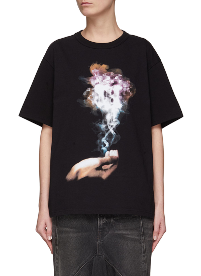 Shop Misbhv 'tulum Ii' Smoke And Hand Print Cotton Crewneck T-shirt In Black