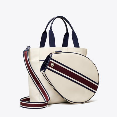 Shop Tory Sport Convertible Stripe Tennis Tote In Ivory Pearl/winetasting