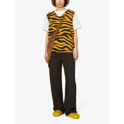 Shop Stussy Women's Mustard Tiger-intarsia Cotton And Wool-blend Top