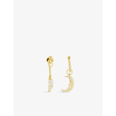 Shop Anna + Nina To The Moon And Back Freshwater Pearl And 14ct Yellow Gold-plated Sterling Silver Earrings Set In Goldplated