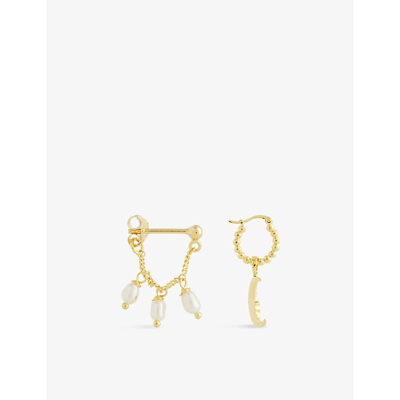 Shop Anna + Nina To The Moon And Back Freshwater Pearl And 14ct Yellow Gold-plated Sterling Silver Earrings Set In Goldplated