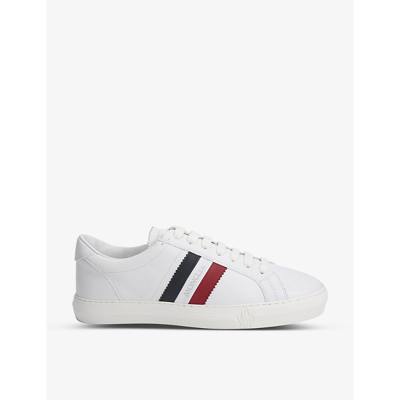 Shop Moncler New Monaco Striped Low-top Leather Trainers In White