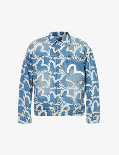 Evisu All-over Print Spread-collar Denim Jacket In Blue | ModeSens