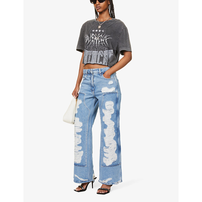 Shop Givenchy Distressed Faded-wash Wide-leg Mid-rise Denim Jeans In Light Blue