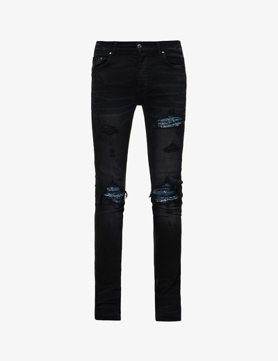 Shop Amiri Men's Aged Black Bandana Distressed Slim-fit Stretch-cotton Blend Denim Jeans