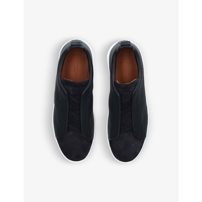 Shop Ermenegildo Zegna Triple Stitch Leather And Suede Trainers In Navy