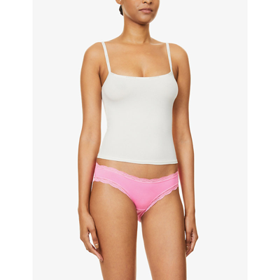 Stripe & Stare Mid-rise Lace Stretch-woven Briefs In Hot Pink
