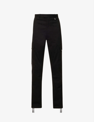 Shop Represent Brand-plaque -pocket Regular-fit Straight-leg Stretch-cotton Blend Cargo Trousers In Black