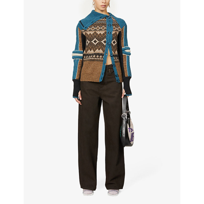 Shop Paolina Russo Armour Geometric-pattern Wool-knitted Cardigan In Brown Azure