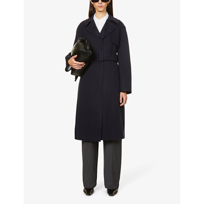 Shop Theory Belted Relaxed-fit Wool And Cashmere-blend Trench Coat In New Navy