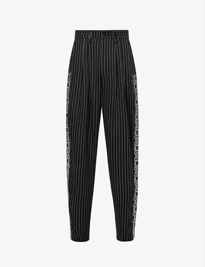 Shop Youths In Balaclava Pinstriped Straight Relaxed-fit Cotton Trousers In Black