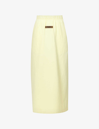 Shop Essentials Fog X  Women's Yellow Women's Yellow Cotton Jersey Brand Tab Elasticated Waist Midi Skirt,