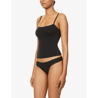 Stripe & Stare Low-rise Pack Of Four Stretch-modal Thongs In Black