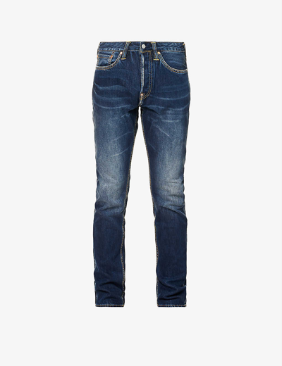 Shop Evisu Mens Indigo(mid Tone) Seagull Logo-print Slim-fit Tapered-leg Jeans