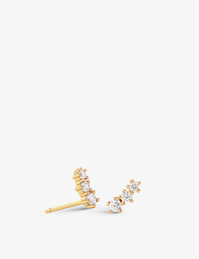Shop Astrid & Miyu Women's Gold Crystal Crawler 14ct Yellow Gold-plated Recycled Sterling-silver And Cubi