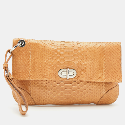 Pre-owned Polo Ralph Lauren Beige Python Wristlet Clutch
