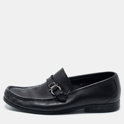 Pre-owned Ferragamo Black Leather Gancini Loafers Size 43