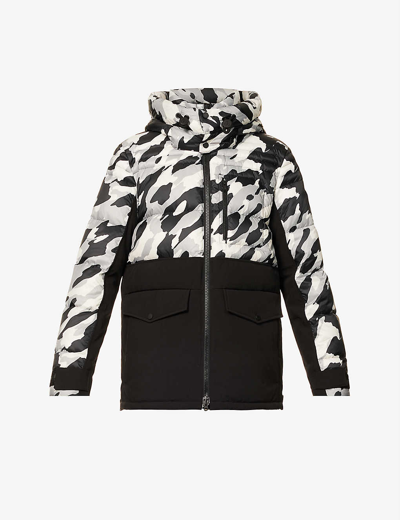Shop Moose Knuckles Mens Black White Camo Dugald Detachable-hood Camouflage-print Shell-down Jacket