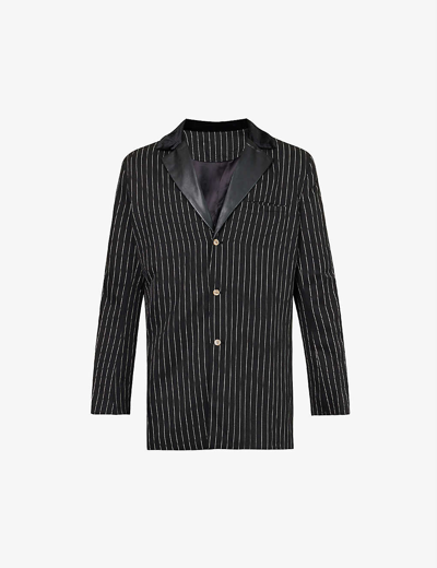 Shop Youths In Balaclava Mens Black Pinstripe Textured-lapel Relaxed-fit Stretch-cotton Jacket