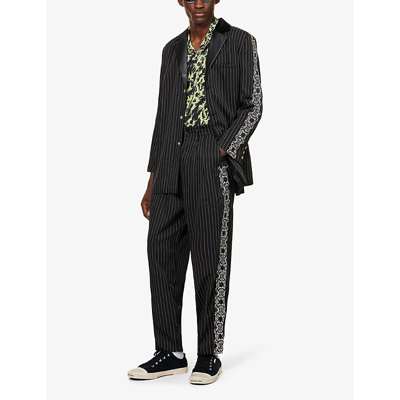 Shop Youths In Balaclava Mens Black Pinstripe Textured-lapel Relaxed-fit Stretch-cotton Jacket