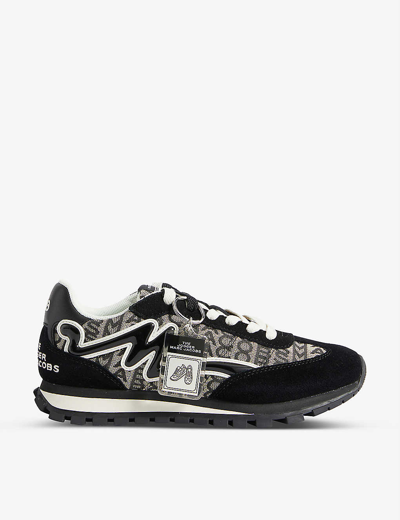 Shop Marc Jacobs The Jogger Monogram-print Leather And Cotton Trainers In Black/white