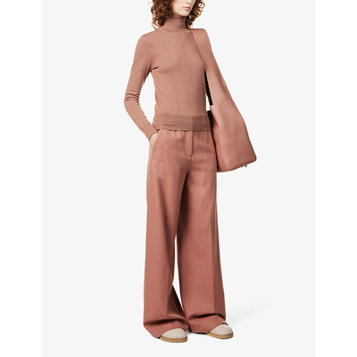 Joseph Alana Wide-leg High-rise Wool-blend Trousers In Mauve