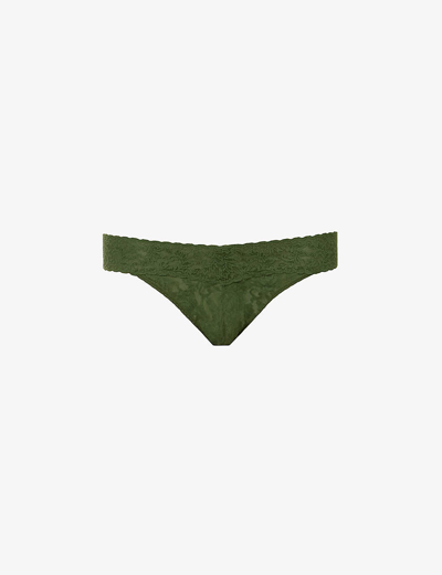 Shop Hanky Panky Signature Lace Original-rise Stretch-lace Thong In Bitter Olive