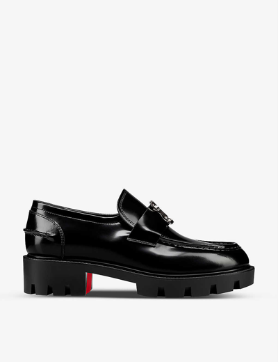 Shop Christian Louboutin Women's Black/lin Black Cl Moc Lug Leather Loafers