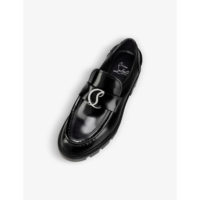 Shop Christian Louboutin Cl Moc Lug Leather Loafers In Black/lin Black
