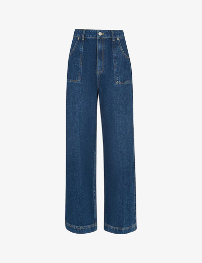 Shop Whistles Women's Blue Raya Wide-leg High-rise Jeans