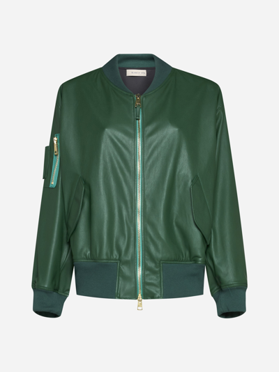 Shop Blanca Vita Bardana Faux Leather Bomber Jacket In Green
