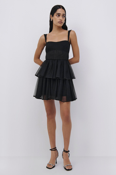 Shop Jonathan Simkhai Annabella Tulle Plisse Mini Dress In Black