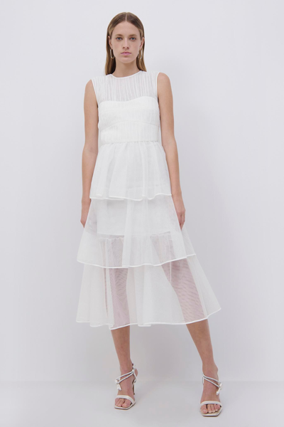 Shop Jonathan Simkhai Benton Tulle Plisse Midi Dress In White