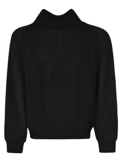 Shop Neil Barrett Hybrid Cable Knit High Neck Sweater In Black