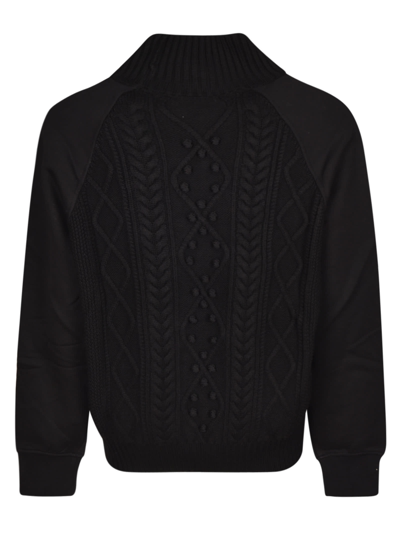 Shop Neil Barrett Hybrid Cable Knit High Neck Sweater In Black